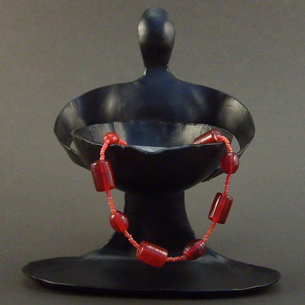Red Glass Beaded Anklet, Ankle Jewelry, Handmade, Boho, Bohemian, OOAK​​​​